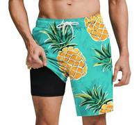 Genérico BañAdor Hombre Largo,Shorts De Playa con DiseñO De Doble Capa con Estampado E Isla para Trajes De BañO De Verano