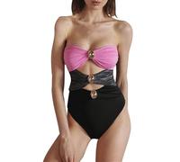 Genérico Bañador Mujer Natacion Arena - Traje De Baño De Retazos con Huecos De Colores con Decoración De Botones Redondos Dorados Informal A La Moda para Mujer