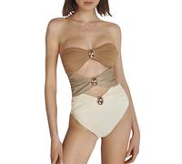 Genérico Bañador Mujer Natacion Arena - Traje De Baño De Retazos con Huecos De Colores con Decoración De Botones Redondos Dorados Informal A La Moda para Mujer