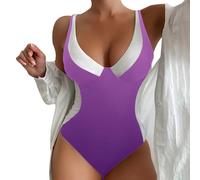 Genérico Bañador Mujer Natacion Traje de Baño Reductor Conjunto de Bikini con Cintura Recortada Y Estampado para Mujer,Primavera/Verano,con Parte Superior En El Traje Baño Talla (Purple,M)
