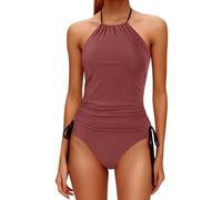 Genérico Bañador Natacion Mujer - Tankini Mujer Reductor Barriga Bañadores Sexy Bikini con Cordón Ajustable Traje de Baño de Cuello Halter Swimwear