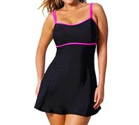 Genérico Bañador Negro Mujer Push Up Traje de Baño Traje de Baño Temperamento Falda Tamaño Doble Hombro Que Bañador Pecho Grande (Black,XL)