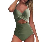 Genérico Bañador Negro Mujer Reductor Traje de Baño Traje de Baño Bikini con Tirantes Ajustados Sin Espalda Y Corte Sexy Color Sólido para Mujer Bañador Negro Reductor Bikinis (Green,L)