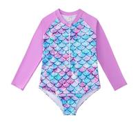 Genérico Bañador Niña Entero - Traje de baño para niños Traje de baño de Manga Larga para niñas Diseño de Escamas Ideal para Piscinas y Aguas Termales (Light Purple 5-6 Years)