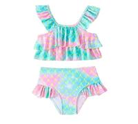 Genérico BañAdor para NiñAs De 10 AñOs,Traje De BañO De Dos Piezas para NiñAs con Capas De Doble Volante Y DiseñO De Escamas De Pez con Degradado