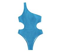 Genérico Bañador Pecho Grande Reductor Trajes de Baño Mujer Traje de Baño Una Pieza Un Solo Hombro Color Sólido Sexy Trajes Recortados para Mujer Bañador Tanga Tankini (Blue,M)