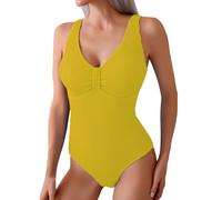Genérico Bañador Push Up con Relleno Traje de Baño Mujer Women's Solid Color Backless Swimsuit with Wide Straps Comfortable Swimsuit Sexy Tube Top Bikini Bañador Mujer con Pierna Tankinis (Yellow,M)