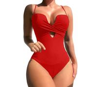 Genérico Bañador Reductor Mujer Reductores Traje de Baño Women's Swimsuit Sexy Bikini Solid Color Stripes Conjoined Swimsuit High Waist Suit Bañador Deportivo Mujer Bañadores (Red,S)