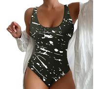 Genérico Bañador Vientre Plano Traje de Baño Mujer Conjunto de Bikini con Cintura Recortada Y Estampado para Mujer,Primavera/Verano,con Parte Superior En El Pecho ñador Talla Grande (Black,XXL)