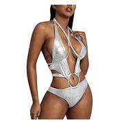 Genérico Bañadores de Mujer Tallas Grandes Trajes de Baño Bikini Mujer,Traje Baño Sexy con Cuello Irregular,Correa,Traje Una Pieza,Conjunto Bañador Deportivo (Silver,XL)