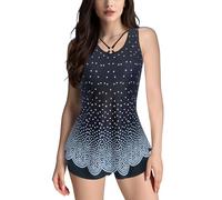 Genérico Bañadores Mujer Reductores Trajes de Baño Mujer Women Plus Size Tankini Swimsuits Two Piece Cutout Tummy Bathing Suits with Shorts Bañador Vientre Plano Bañadores Reductores (Black,XL)