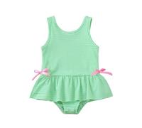 Genérico BañAdores NiñA, Traje De BañO para NiñAs con Lazo Y Falda con Volantes De Alta Elasticidad A Rayas para BebéS PequeñOs