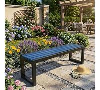Genérico Banco de Parque Sin Respaldo en Metal y WPC Anticorrosivo, Asiento Moderno de Exterior con Fijación Antirrobo, Banco Ideal para Patio, Zonas Públicas y Comunidades, 80 a 180cm