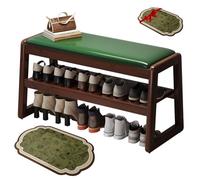 Genérico Banco Zapatero Acolchado, Descalzadora Entrada Asiento Acolchado, Mueble de Recibidor Mueble Recibidor con Estante para Zapatos, Montaje Fácil(Brown Green,55cm/21.7in)