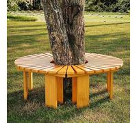 Genérico Bancos de Madera Maciza con Listones para Patio, jardín o terraza. Banco Envolvente sin Respaldo para Exteriores. Taburete semicircular Resistente a la Intemperie (marrón, Redondo)