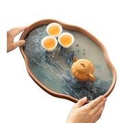 Genérico Bandeja De Té - Vidrio Vegetal Natural 29x21.5x2.5cm | Bandeja Para Servir Té Chino | Plato Paraa Servir | Bandejaa China Para Encimera De Cocina De Ceremonia Casera Y Uso Diario