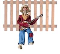 Genérico Banjo Skeleton -, Poseable Joints, Glowing Eyes, High-Temp Resistant Joints Statue | Halloween Skeleton Prop For Yard Porch Haunted House School Event Or Store Display