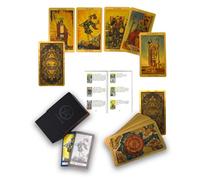 Genérico Baraja de Tarot bilingüe español e inglés de 78 Cartas con guía a Color de 36 páginas, PVC, Resistente al Agua y a Las Arrugas (Ojos espirituales bilingües, Carcasa de PU, Dorado)