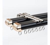 Genérico Barra De Cortina De Doble Riel De 1,50mm De Grosor - System De Barra Cortinas De Aluminio con Ruedas Silenciosas para Separador De Ambientes, Montaje En Techo O Pared(Black Wall,150cm/4.9ft)