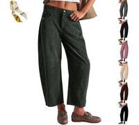 Genérico Barrel Corduroy Pants for Women,Mid Rise Baggy Elastic High Waist Pants,Casual Wide Leg Business Work Trousers with Pockets