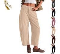 Genérico Barrel Corduroy Pants for Women,Mid Rise Baggy Elastic High Waist Pants,Casual Wide Leg Business Work Trousers with Pockets