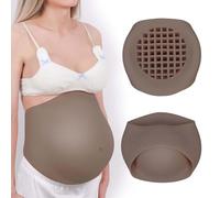 Genérico Barriga de Embarazada Falsa Barriga de Embarazada Artificial de Silicona, Barriga de Embarazada con Rejilla de Ventilación Barriga de Cerveza Realista para Cosplay Actores,Negro,8~10 Months S