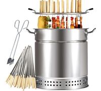 Genérico Barril Asador de Carne Parrilla de Barbacoa de Barril de Carbón Ahumador Estufa Colgante de Barbacoa Vertical Barril de Malla de Parrilla de Barbacoa de Acero Inoxidable,28pcs