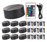 Genérico Base de lampara led 3d acrílico multicolor con mando a distancia y cabe USB. 10 unidades. Base circular de luz led de 16 colores para realizar lámparas de metacrilato personalizadas.