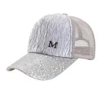 Genérico Baseball Hat Glitter Sequin Curved Brim Letter Adjustable, White, M