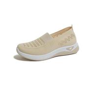 Genérico Basket Running Mujer con Ponte Blanco de Tejido de Punto Transpirable Suela Suave Amortiguante Zapatos para Diario Paseo Plantillas Zapatos Confort, beige, 39 EU