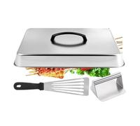 Genérico Basting Cover - Rectangular Grill Lid | Stainless Steel Steaming Dome with Meat Press and Spatula for Kitchen Indoor Outdoor BBQ Cooking Tool for Food Vegetable Cheese Hamburger Preparation