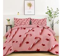 Genérico Bastones Caramelo Patrón Estrella Cinco Puntas Juego de Funda Nórdica Doble Cara con Impresión 3D, Ropa de Cama, Antialérgica y Resistente, 135 x 200 cm, Rosa
