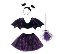 Genérico Bat Costume Kids, Cosplay Clothes Set, Wing Dress with Headband Wand and Tulle Skirt for Halloween Masquerade Themed Party Cosplay Pretend Play Role Dress-Up, 53x20cm, Black Purple