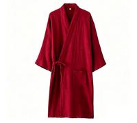 Genérico Bata De Gasa De Algodón para Mujer, Albornoz De Jacquard Estilo Kimono Japonés, Bata De Parto con Cinturón Ajustable(Size:M,Color:Rojo)