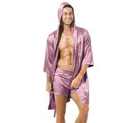 Genérico Bata de Hombre Verano Kimono de Satén Bata Baño Larga para Casa Pijama Seda Pijamas para Hombre Albornoz para Sauna, cómodo Manga Corta Albornoces de Verano