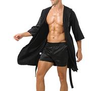 Genérico Bata de Hombre Verano Kimono de Satén Bata Baño Larga para Casa Pijama Seda Pijamas para Hombre Albornoz para Sauna, cómodo Manga Corta Albornoces de Verano