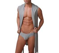 Genérico Bata de Hombre Verano Kimono de Satén Bata Sexy Gorro Baño Larga para Casa Pijama Seda Pijamas para Hombre sin Mangas