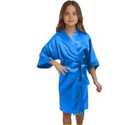 Genérico Bata Tipo Kimono de satén para niñas Ideal para SPA Bodas cumpleaños Fiestas Infantiles. (Blue 11-12 Years)