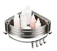 Genérico Bathroom Corner Shelf - Wall Mount No Drill Storage Organizer | Adhesive Rack with Hooks, Space Saving Holder for Soap Shampoo Body Wash Scrubber Sponge Kitchen Apartment Hotel