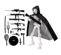 Genérico Battle Tool Assembly Game, Skull Action Figure, Poseable Skull Statue for Home Decor, Includes Hat, Cloak, and Accessories, Creative Sculpture for Kids