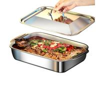 Generico BBQ Grill Pan - Bandeja de acero con tapa | Parrilla antiadherente - para carne de pescado y verduras a la parrilla, barbacoa, camping, horno exterior