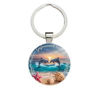 Genérico Beach Keychain - Sunset Dolphin Pendant, Decorative Key Chain For Purse, Wallet, Backpack | Souvenir For Women, Men, Stocking Stuffers, Christmas, Birthday, Friends | And Stylish