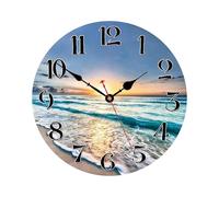 Genérico Beach Wall Clock - 30cm Easy Read | Wood Retro Numeral Timepiece, Non Ticking Silent Theme Hanging Clock Decor For Home Kitchen Bathroom Living Room Coastal Workplace Ornament