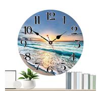 Genérico Beach Wall Clock - 30cm Wooden Non Ticking Vintage Coastal Timepiece | Rustic Blue Sea Theme Easy Read Wall Clock for Bedroom, Living Room, Home and Beach Style Decor Use