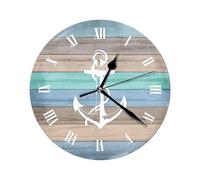 Genérico Beach Wall Clock - 30cm Wooden Non Ticking Vintage Coastal Timepiece | Rustic Blue Sea Theme Easy Read Wall Clock for Bedroom, Living Room, Home and Beach Style Decor Use