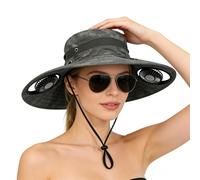 Genérico Beach Wide - Brim Sun Hat with Cooling Fans | Breathable Outdoor Cap with UV Protection and Adjustable Chin Strap for Hiking, Fishing, Gardening, Travel, Vacation Or Festival Summer, Como se