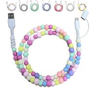 Genérico Beaded Charging Cords, 4-in-1 Beaded Charging Cable, 3.3ft Colorful Anti-Tangle USB Cable for iPhone, Galaxy S25 & Most Devices (colorful)