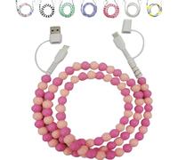Genérico Beaded Charging Cords, 4-in-1 Beaded Charging Cable, 3.3ft Colorful Anti-Tangle USB Cable for iPhone, Galaxy S25 & Most Devices (red)