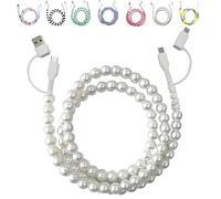 Genérico Beaded Charging Cords, 4-in-1 Beaded Charging Cable, 3.3ft Colorful Anti-Tangle USB Cable for iPhone, Galaxy S25 & Most Devices (white)