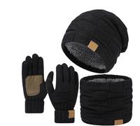 Genérico Beanie Winter Hats 3 in 1 Knit Warm Hat Gloves and Scarf Set Women Soft Lined Scarves for Cold Weather (Black)